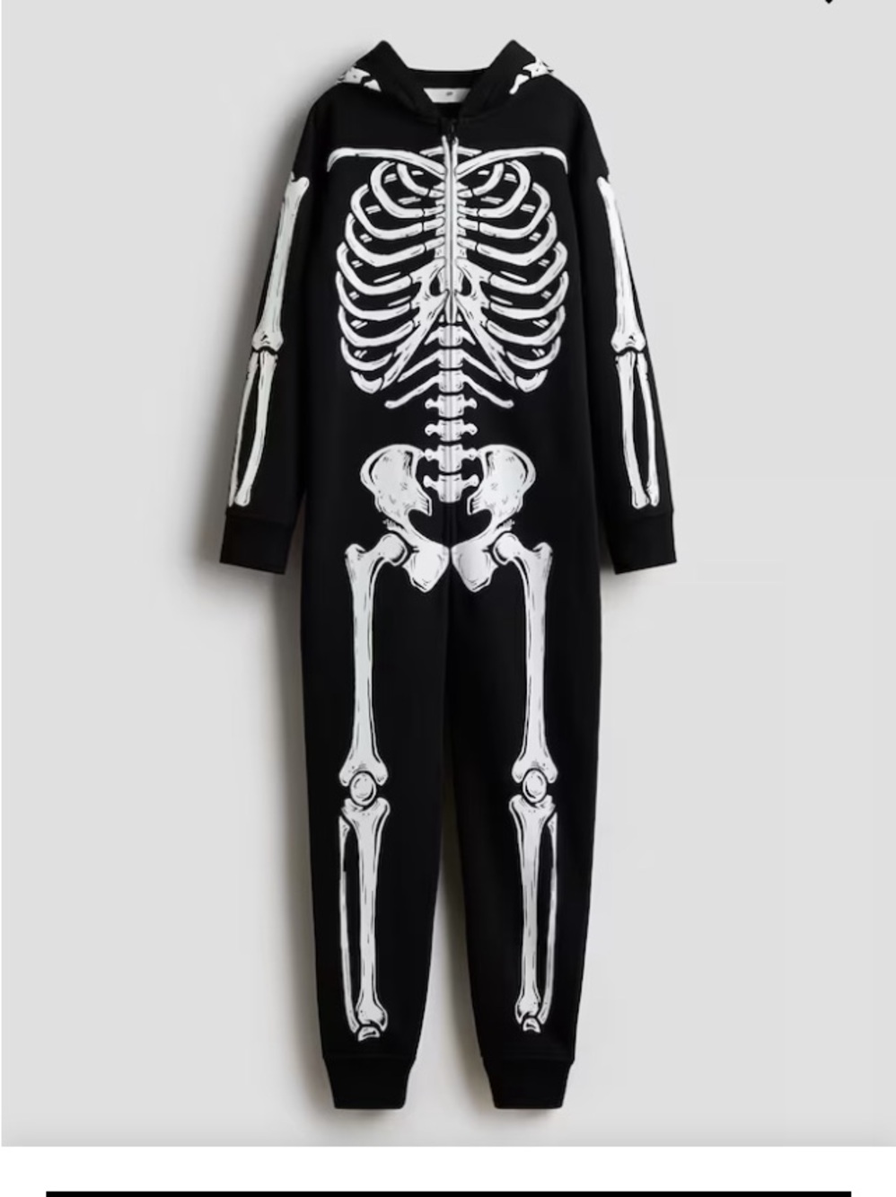 H&M PRINT Hooded Front ZIP Skeleton JUMPSUIT Easy On/Off  Sz 16-18Y
